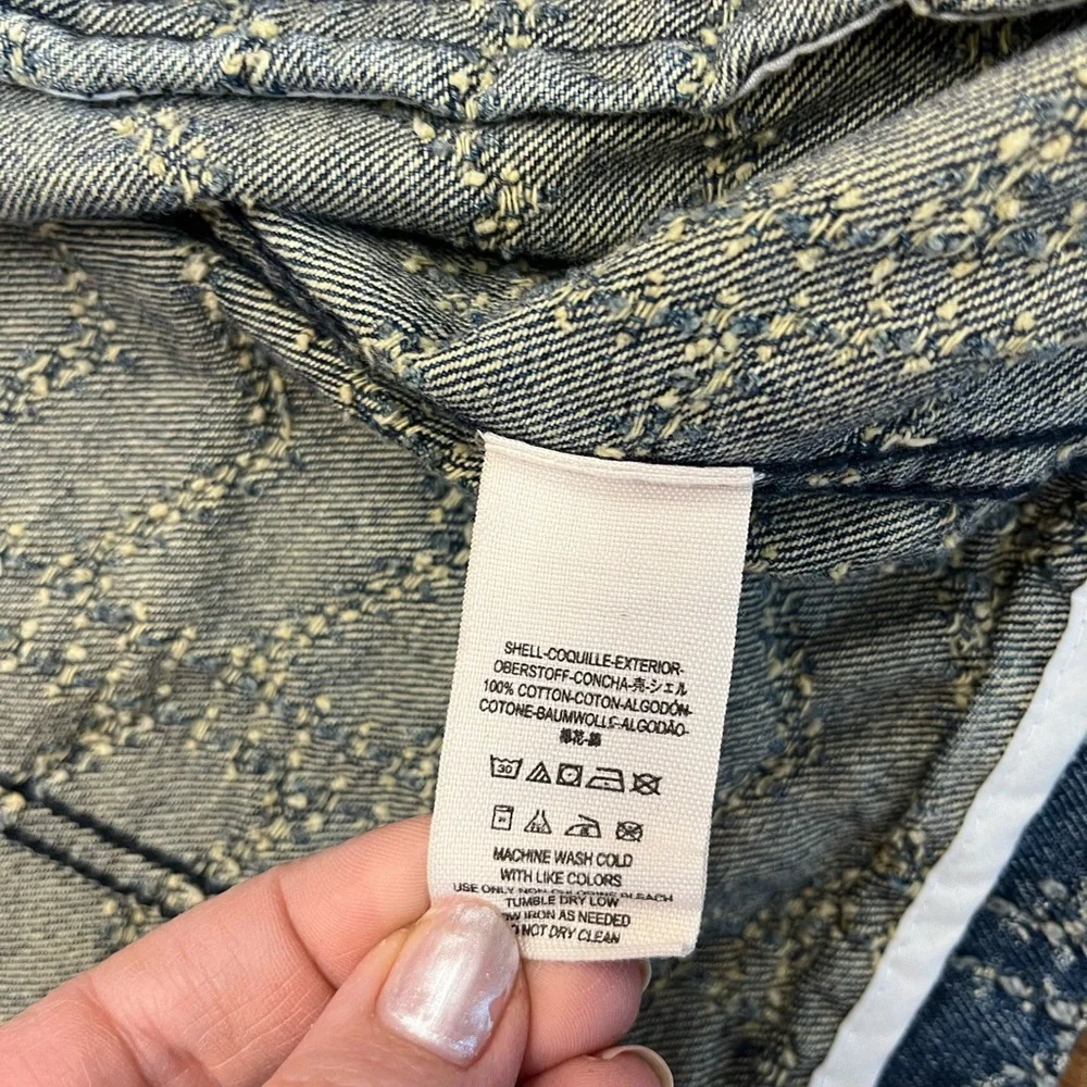 Free People Denim Moto Zip Chevron Jacket Textured Blue Size 4 - Picture 5 of 5